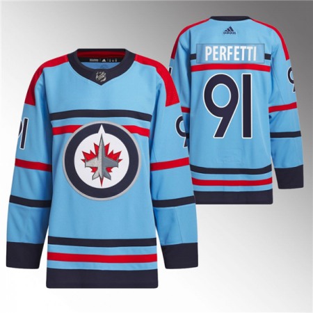 Men's Winnipeg Jets #91 Cole Perfetti Light Blue Anniversary Primegreen Stitched Jersey 1
