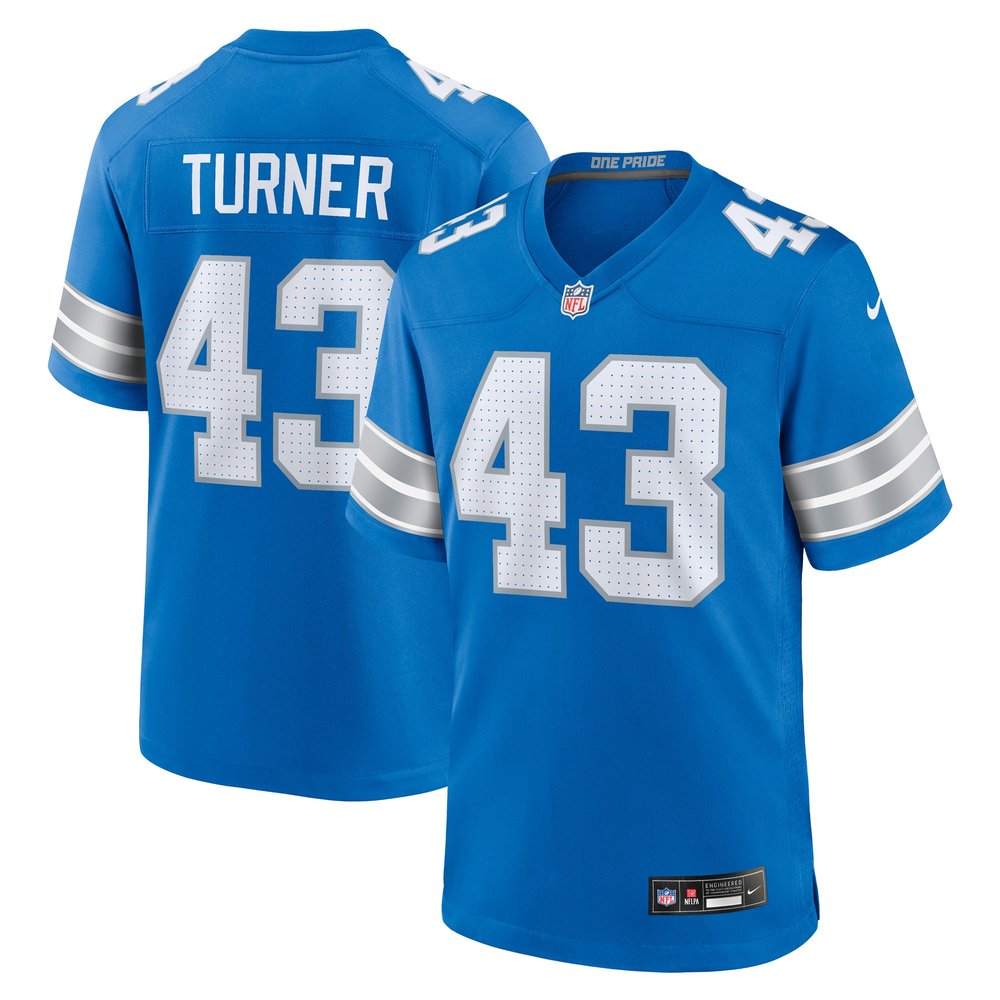 Men's Detroit Lions James Turner Blue Game Jersey 1