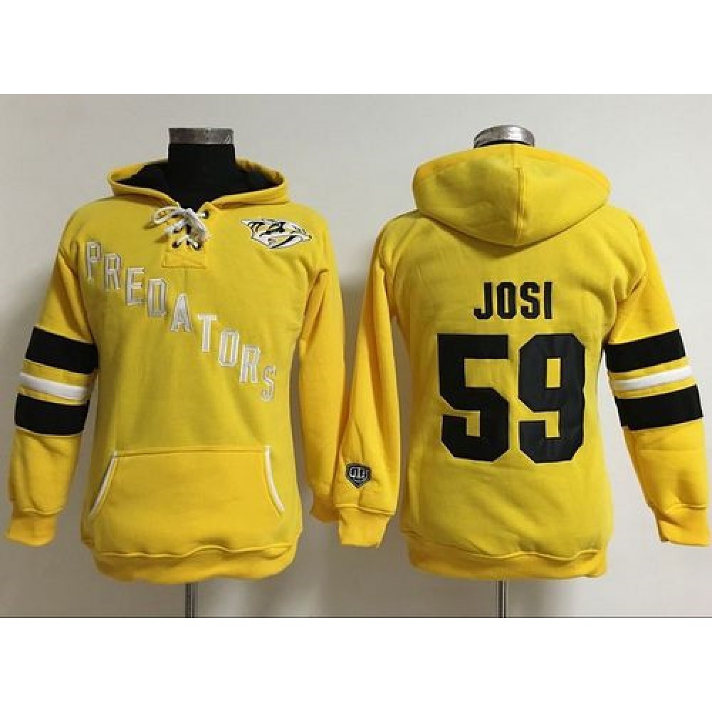 Nashville Predators #59 Roman Josi Yellow Women's Old Time Heidi Hoodie NHL Hoodie 1