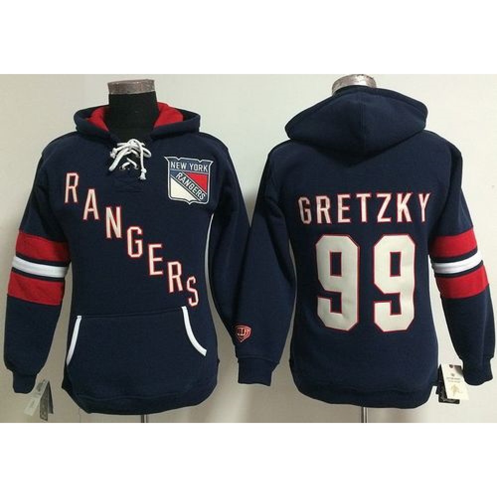 New York Rangers #99 Wayne Gretzky Navy Blue Women's Old Time Heidi NHL Hoodie 1