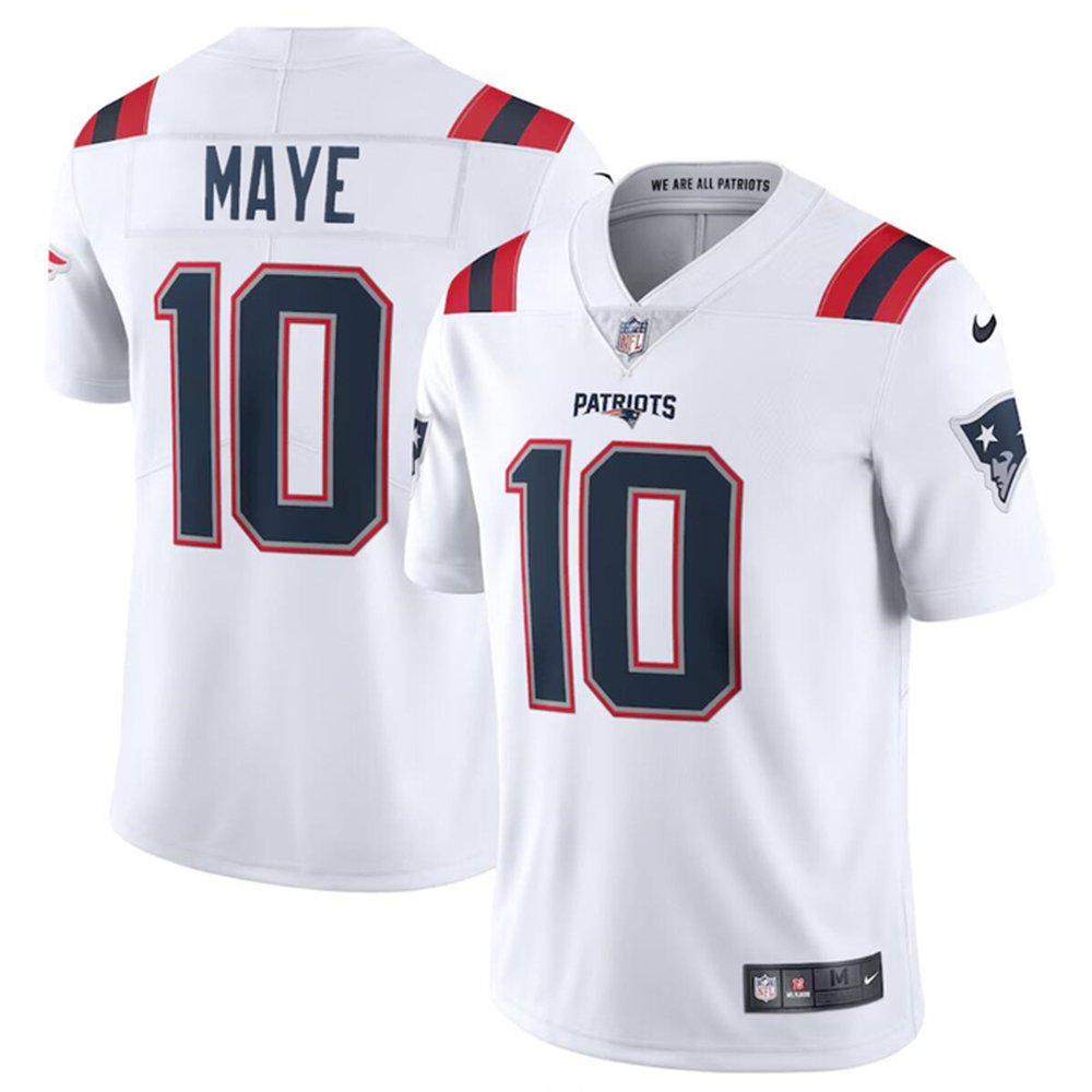 Youth New England Patriots #10 Drake Maye White 2024 Draft Vapor Limited Stitched Football Jersey 1