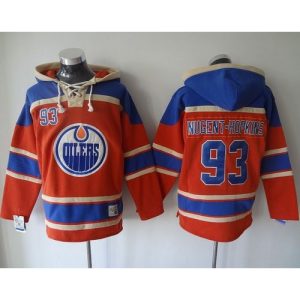 Oilers #93 Ryan Nugent-Hopkins Orange Sawyer Hooded Sweatshirt Stitched NHL Jersey
