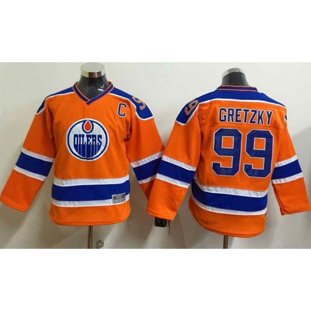 Oilers #99 Wayne Gretzky Orange CCM Throwback Stitched Youth NHL Jersey 1
