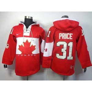 Olympic CA. #31 Carey Price Red Sawyer Hooded Sweatshirt Stitched NHL Jersey