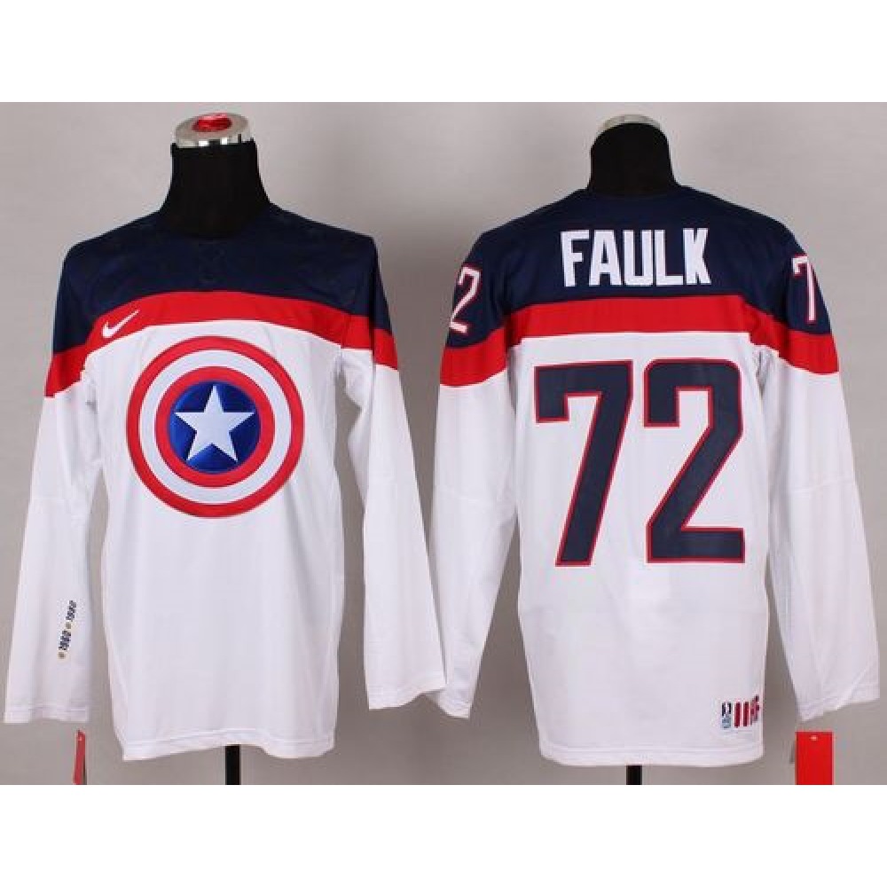 Olympic Team USA #72 Justin Faulk White Captain America Fashion Stitched NHL Jersey 1