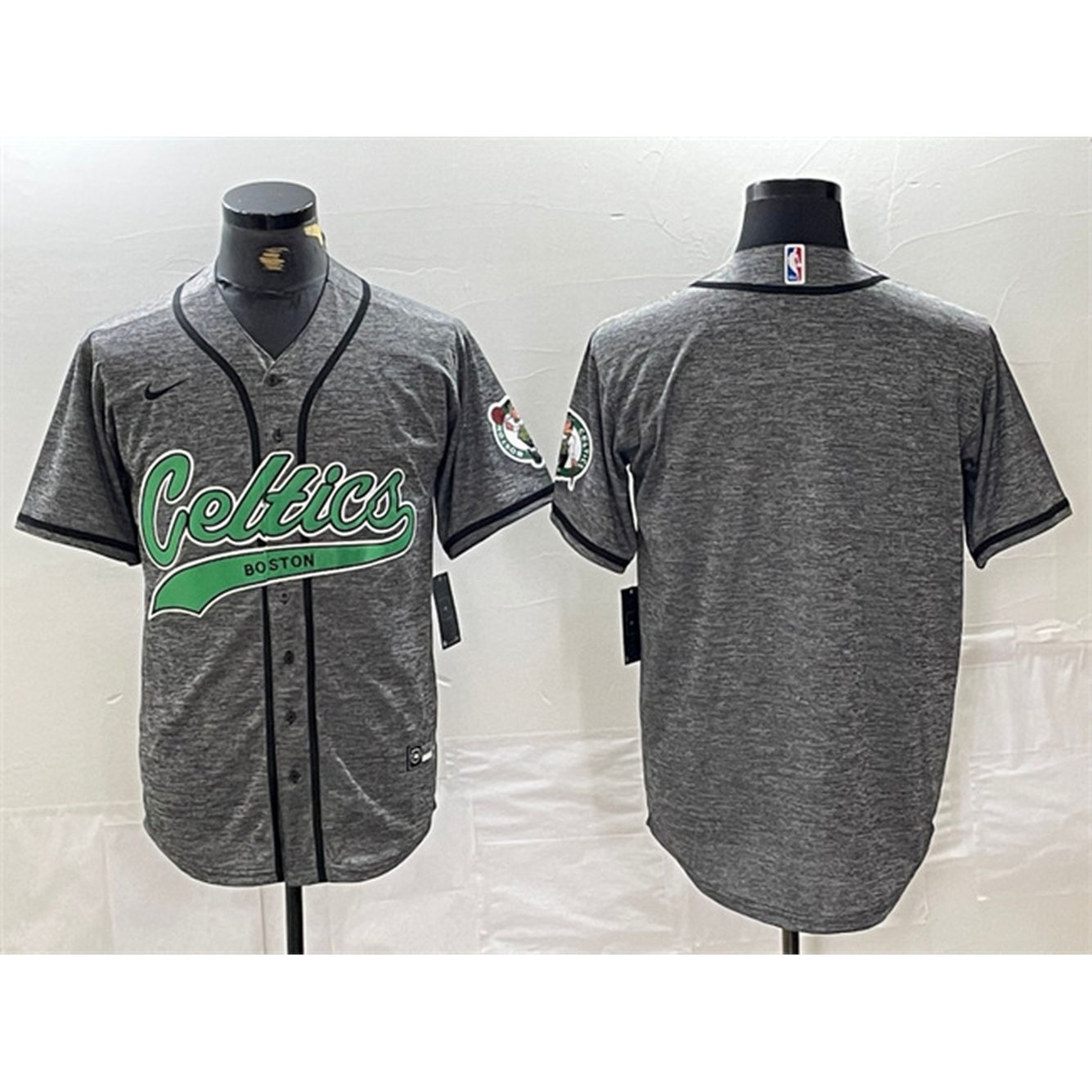 Men's Boston Celtics Blank Gray With Patch Stitched Baseball Jersey 1