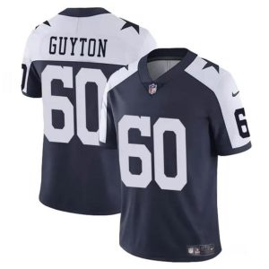 Youth Dallas Cowboys #60 Tyler Guyton Navy/White 2024 Draft Vapor Untouchable Thanksgiving Limited Stitched Football Jersey