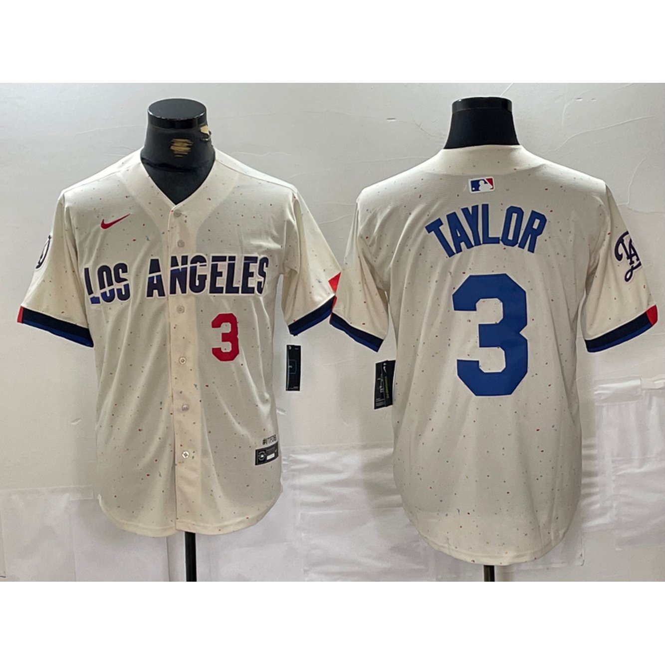 Men's Los Angeles Dodgers #3 Chris Taylor Cream Stitched Baseball Jersey 1