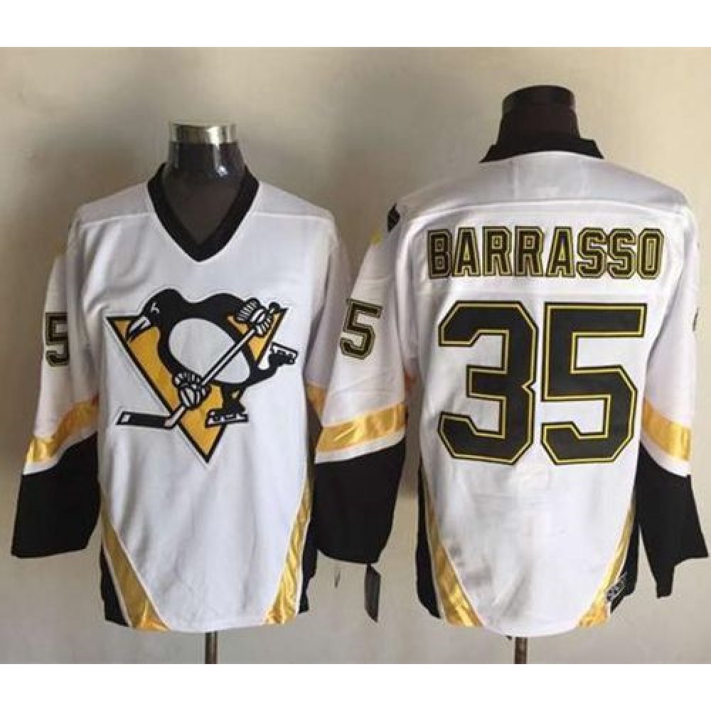 Penguins #35 Tom Barrasso White CCM Throwback Stitched NHL Jersey 1