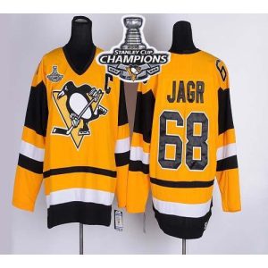 Penguins #68 Jaromir Jagr Yellow CCM Throwback 2016 Stanley Cup Champions Stitched NHL Jersey