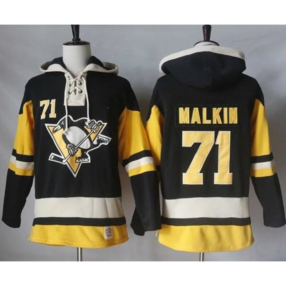 Penguins #71 Evgeni Malkin Black Alternate Sawyer Hooded Sweatshirt Stitched NHL Jersey 1