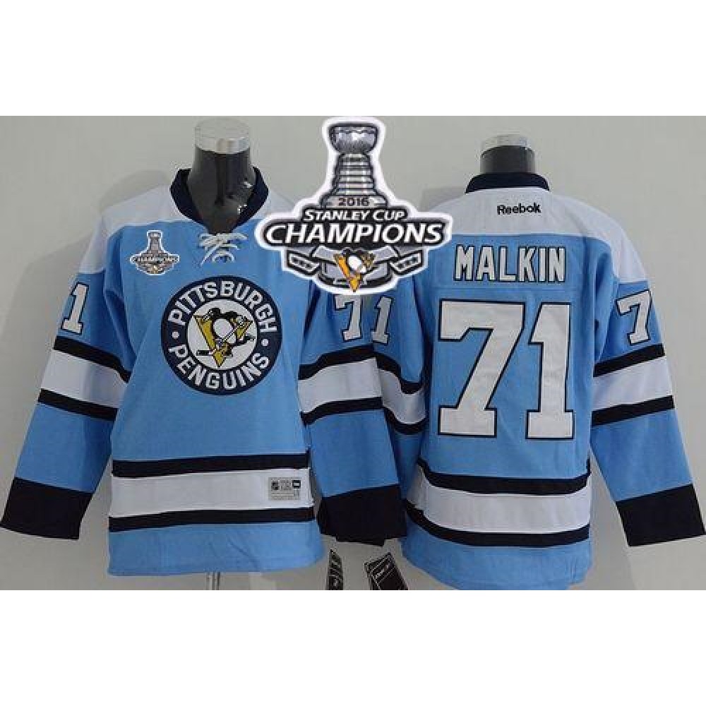 Penguins #71 Evgeni Malkin Blue 2016 Stanley Cup Champions Stitched Youth NHL Jersey 1