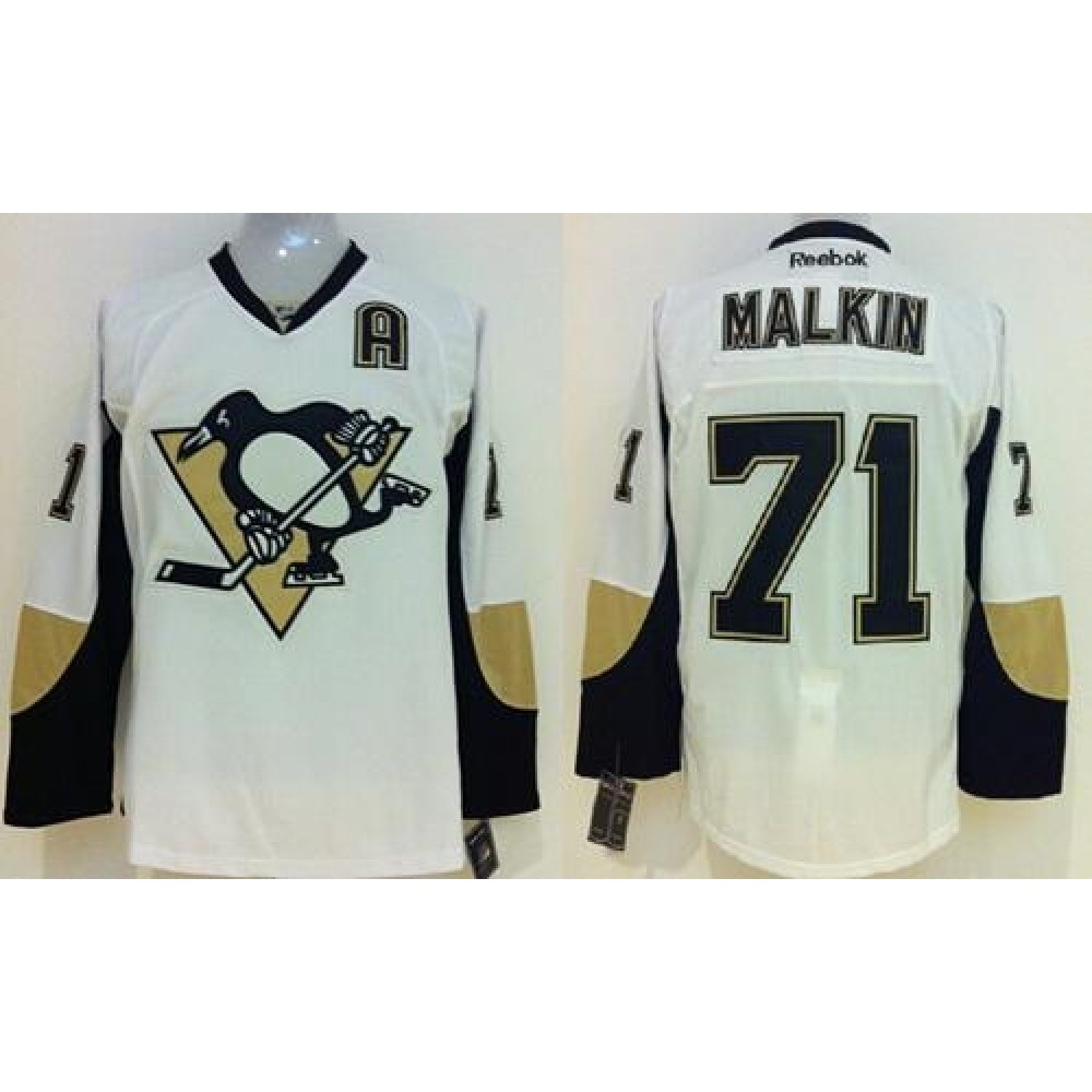 Penguins #71 Evgeni Malkin White Stitched Youth NHL Jersey 1