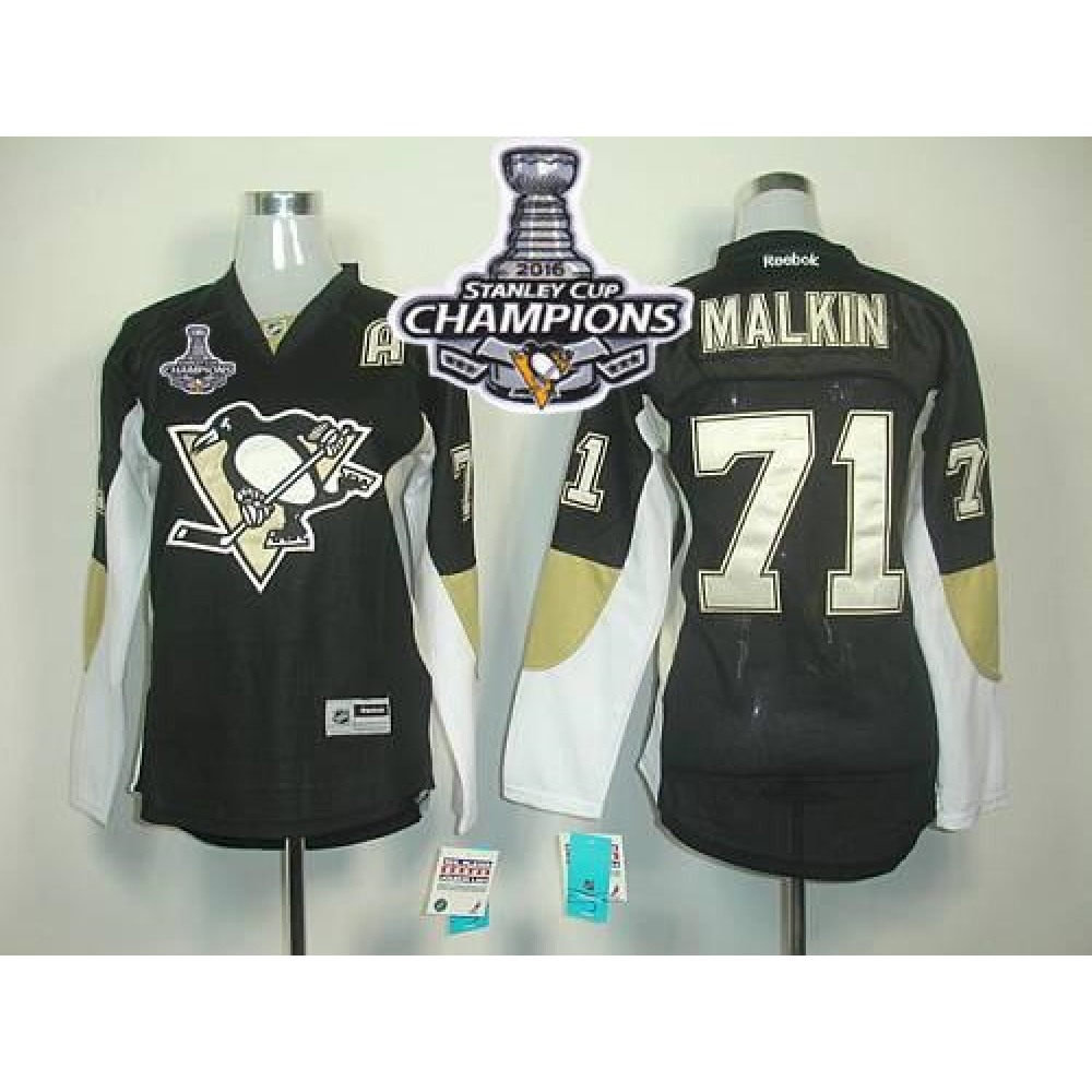 Penguins #71 Vgeni Malkin Black 2016 Stanley Cup Champions Women's Home Stitched NHL Jersey 1