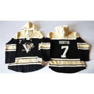 Penguins #7 Paul Martin Black Sawyer Hooded Sweatshirt Stitched NHL Jersey