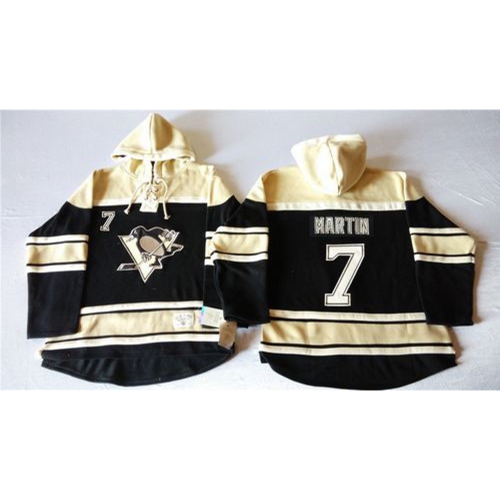 Penguins #7 Paul Martin Black Sawyer Hooded Sweatshirt Stitched NHL Jersey 1
