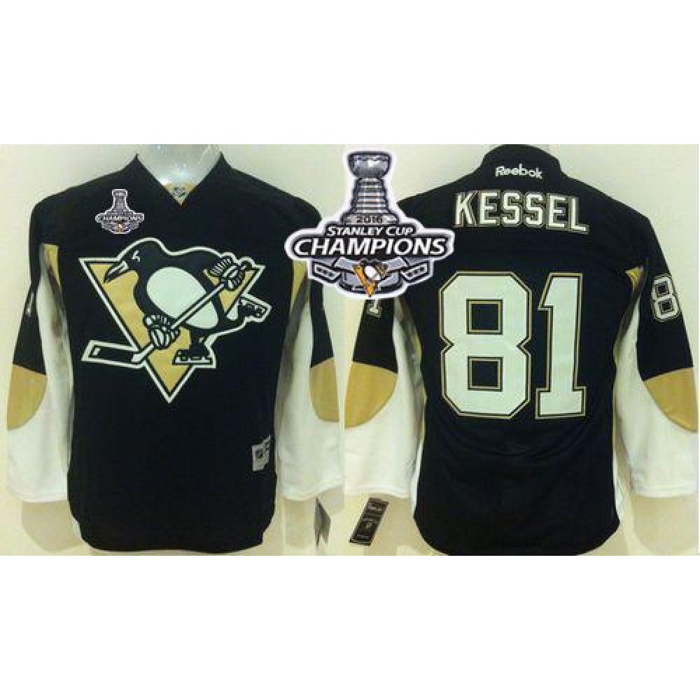 Penguins #81 Phil Kessel Black 2016 Stanley Cup Champions Stitched Youth NHL Jersey 1