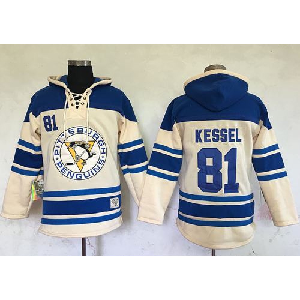 Penguins #81 Phil Kessel Cream Sawyer Hooded Sweatshirt Stitched NHL Jersey 1