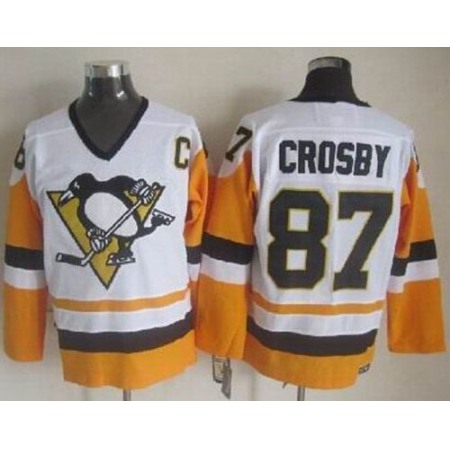 Penguins #87 Sidney Crosby White/Black CCM Throwback Stitched NHL Jersey 1