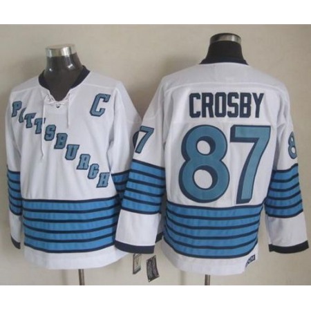 Penguins #87 Sidney Crosby White/Light Blue CCM Throwback Stitched NHL Jersey 1