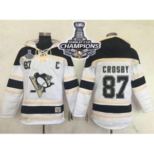 Penguins #87 Sidney Crosby White Sawyer Hooded Sweatshirt 2016 Stanley Cup Champions Stitched NHL Jersey