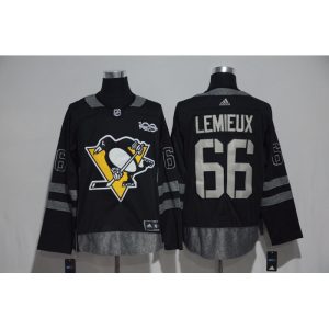 Pittsburgh Penguins #66 Mario Lemieux Black Men's 1917-2017 100th Anniversary Stitched NHL Jersey