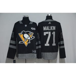 Pittsburgh Penguins #71 Evgeni Malkin Black Men's 1917-2017 100th Anniversary Stitched NHL Jersey