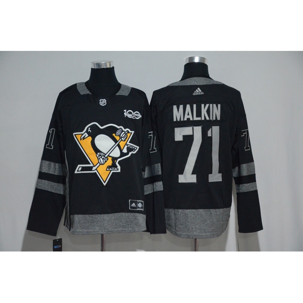 Pittsburgh Penguins #71 Evgeni Malkin Black Men's 1917-2017 100th Anniversary Stitched NHL Jersey 1
