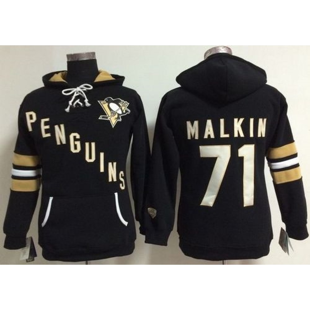 Pittsburgh Penguins #71 Evgeni Malkin Black Women's Old Time Heidi NHL Hoodie 1