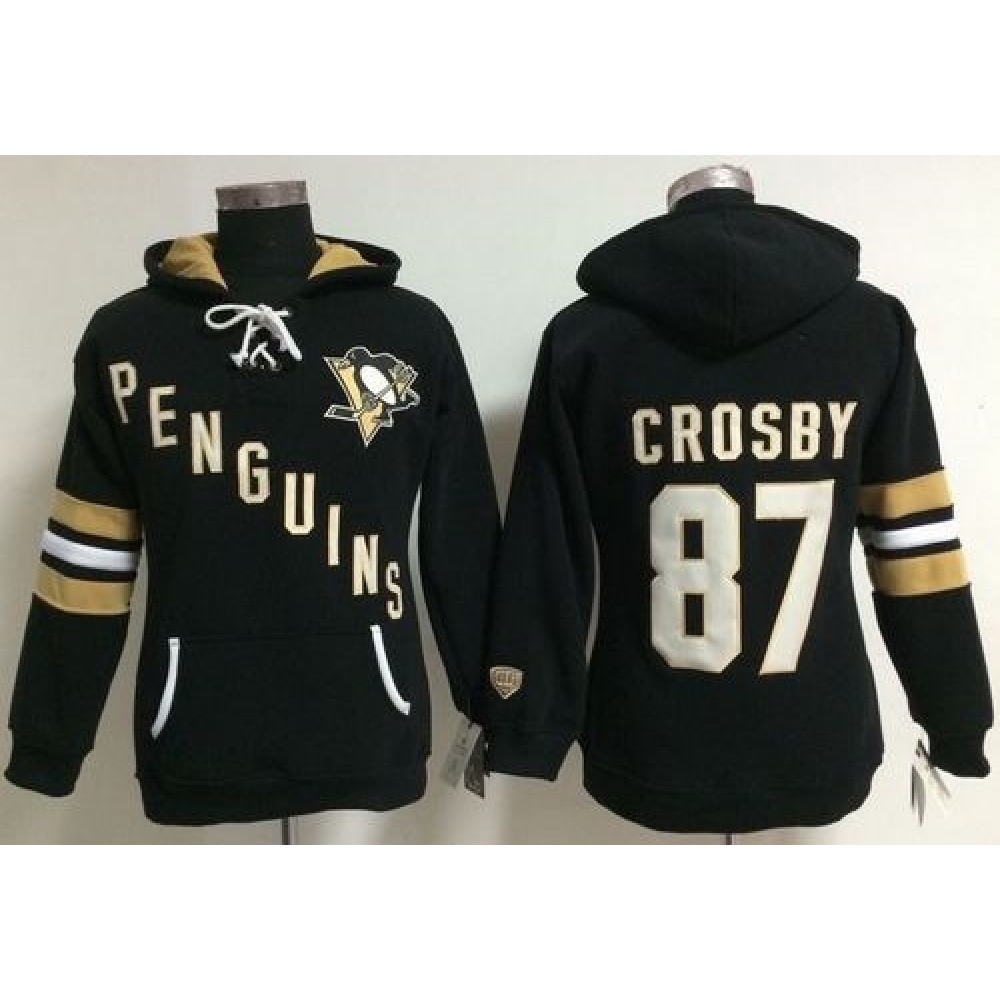 Pittsburgh Penguins #87 Sidney Crosby Black Women's Old Time Heidi NHL Hoodie 1
