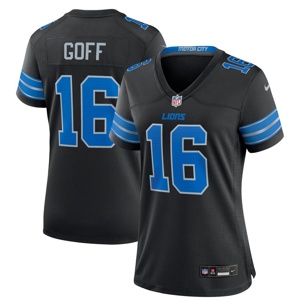 Women's Detroit Lions #16 Jared Goff Black 2nd Alternate Game Jersey 1