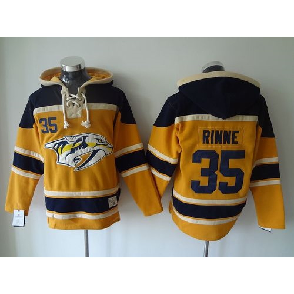 Predators #35 Pekka Rinne Yellow Sawyer Hooded Sweatshirt Stitched NHL Jersey 1