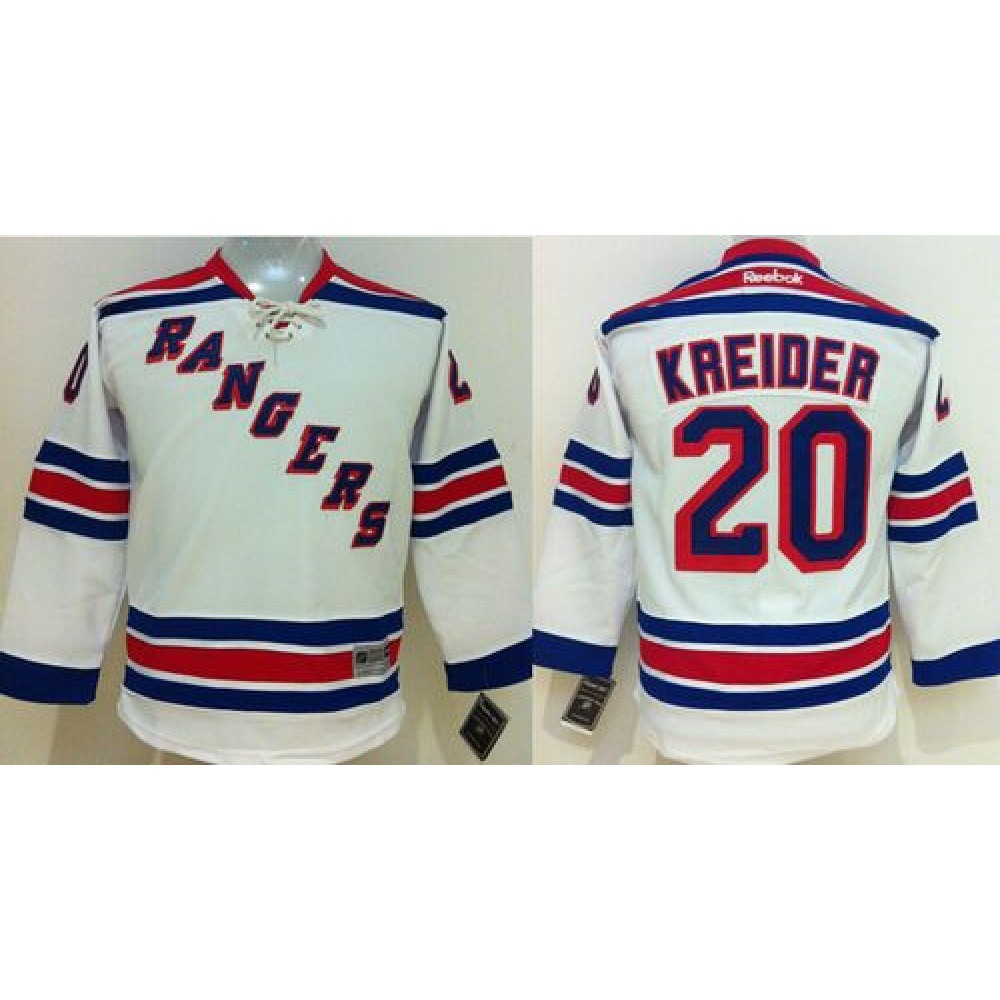 Rangers #20 Chris Kreider White Stitched Youth NHL Jersey 1