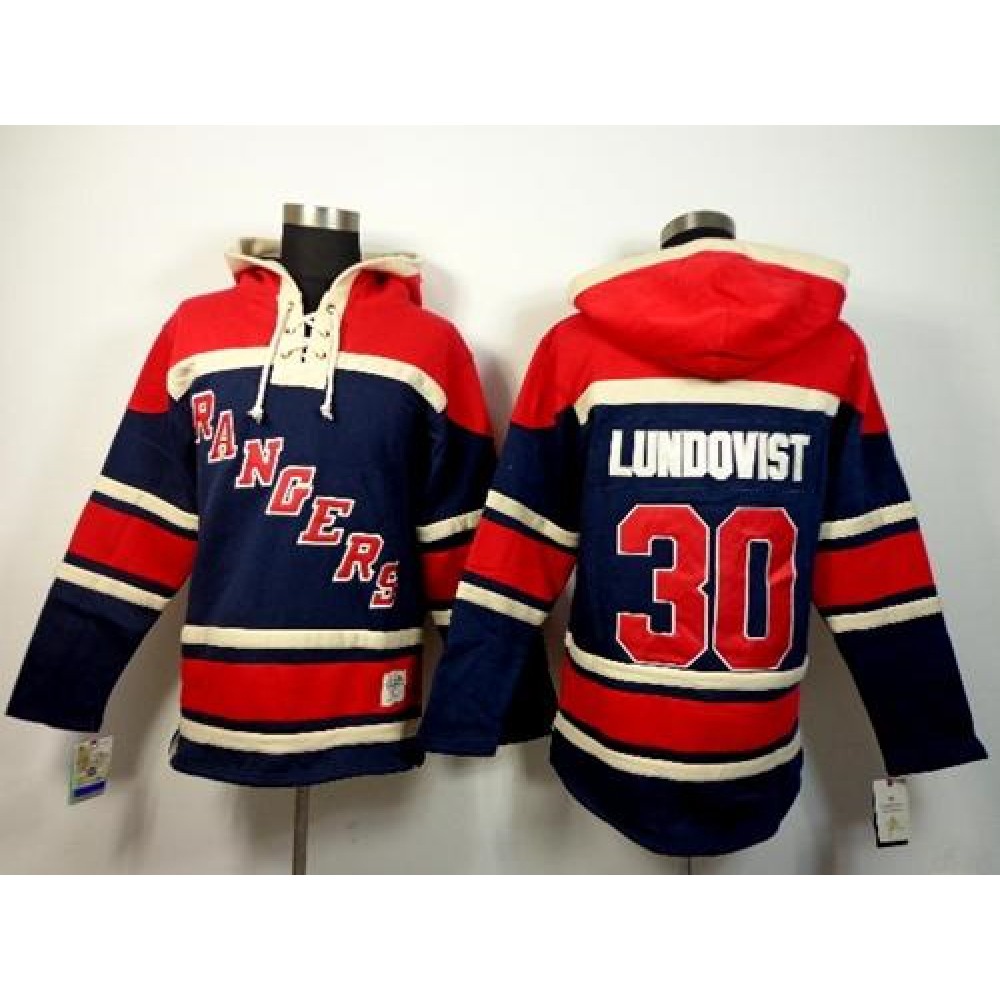 Rangers #30 Henrik Lundqvist Navy Blue Sawyer Hooded Sweatshirt Stitched NHL Jersey 1