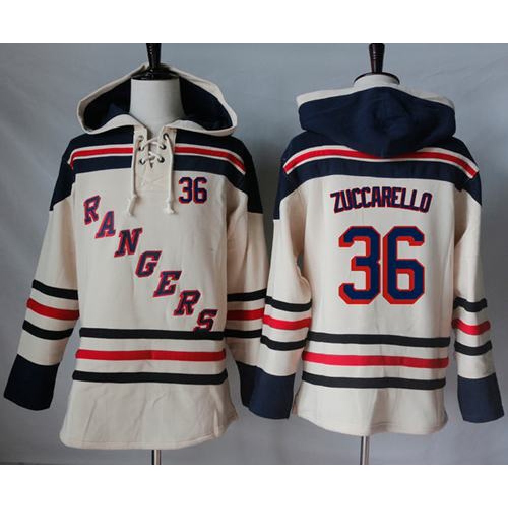 Rangers #36 Mats Zuccarello Cream Sawyer Hooded Sweatshirt Stitched NHL Jersey 1