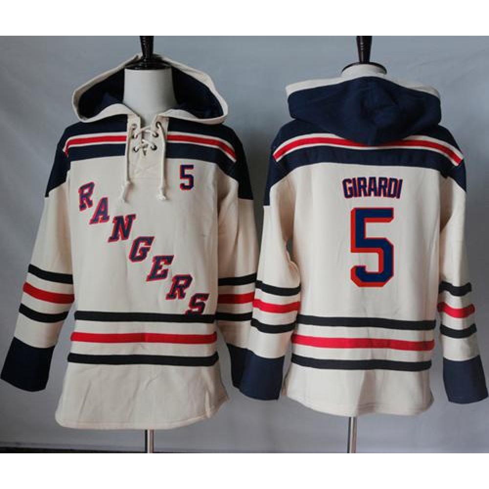 Rangers #5 Dan Girardi Cream Sawyer Hooded Sweatshirt Stitched NHL Jersey 1