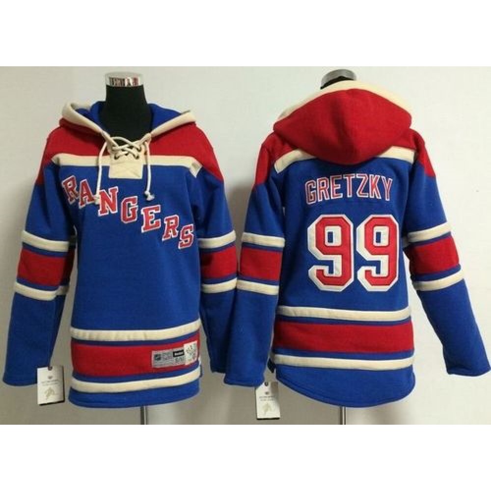 Rangers #99 Wayne Gretzky Blue Sawyer Hooded Sweatshirt Stitched Youth NHL Jersey 1