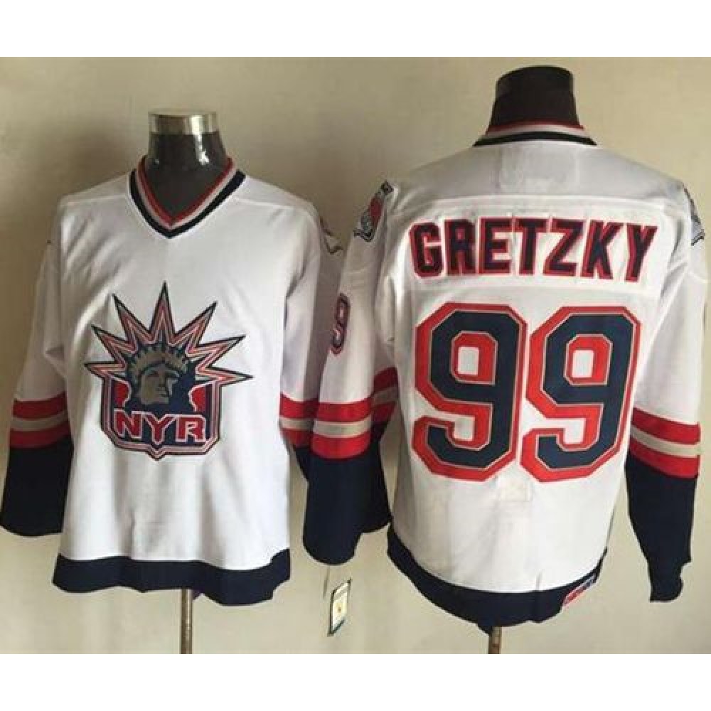 Rangers #99 Wayne Gretzky White CCM Statue of Liberty Stitched NHL Jersey 1