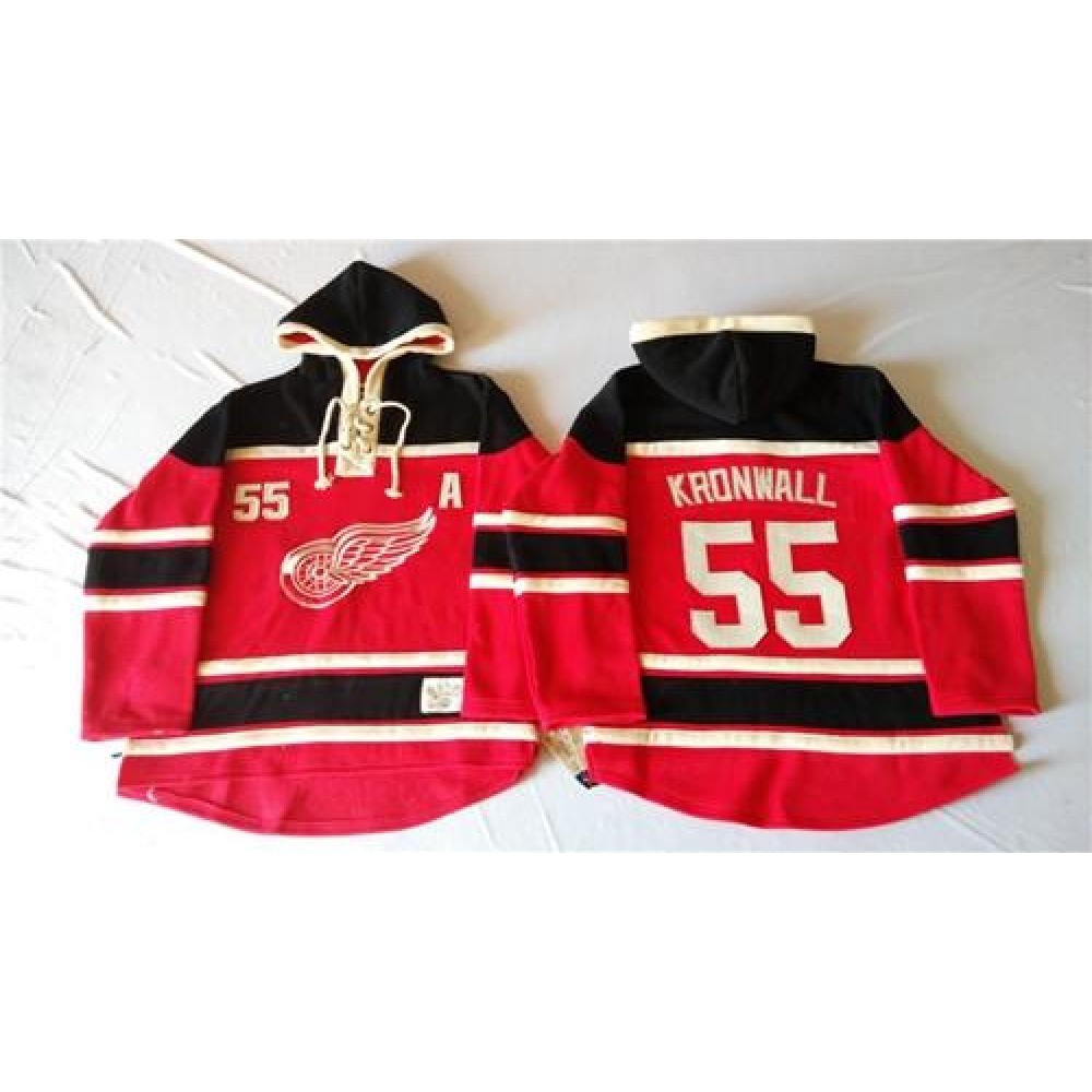 Red Wings #55 Niklas Kronwall Red Sawyer Hooded Sweatshirt Stitched NHL Jersey 1