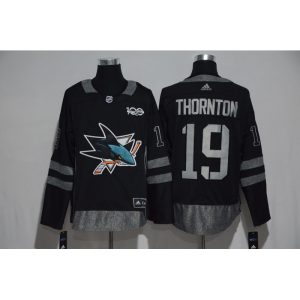 San Jose Sharks #19 Joe Thornton Black Men's 1917-2017 100th Anniversary Stitched NHL Jersey