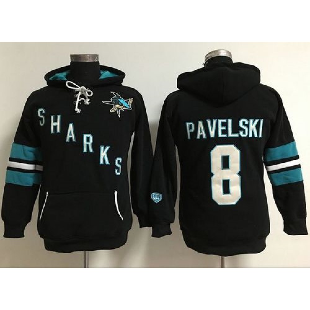 San Jose Sharks #8 Joe Pavelski Black Women's Old Time Heidi Hoodie NHL Hoodie 1