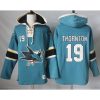 Sharks #19 Joe Thornton Teal Pullover Hoodie Stitched NHL Jersey