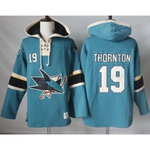 Sharks #19 Joe Thornton Teal Pullover Hoodie Stitched NHL Jersey