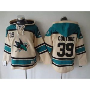 Sharks #39 Logan Couture Cream Sawyer Hooded Sweatshirt Stitched NHL Jersey