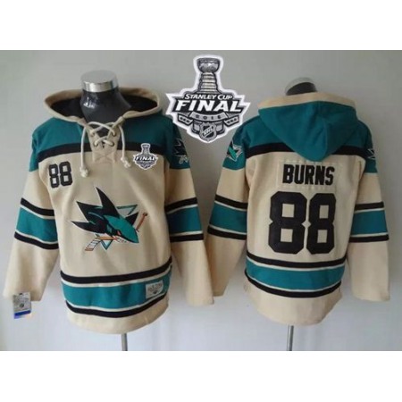 Sharks #88 Brent Burns Cream Sawyer Hooded Sweatshirt 2016 Stanley Cup Final Patch Stitched NHL Jersey 1