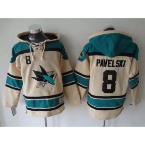 Sharks #8 Joe Pavelski Cream Sawyer Hooded Sweatshirt Stitched NHL Jersey