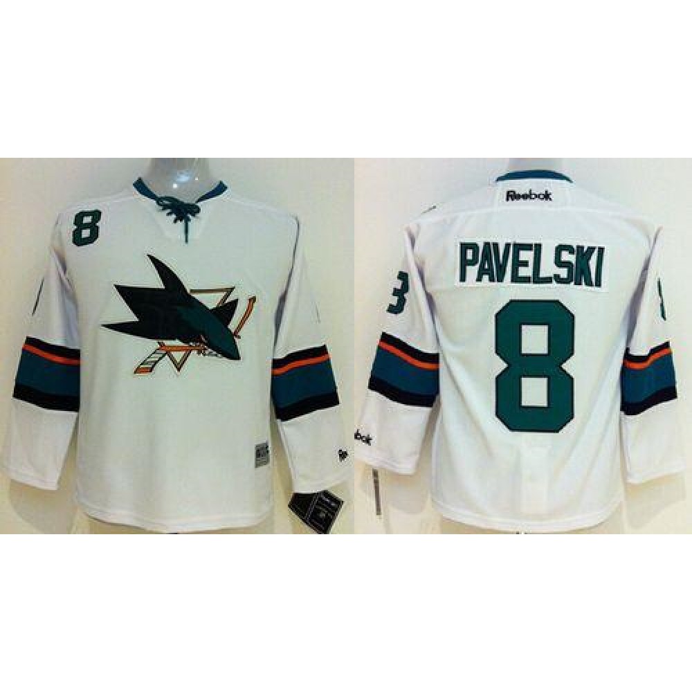 Sharks #8 Joe Pavelski White Stitched Youth NHL Jersey 1