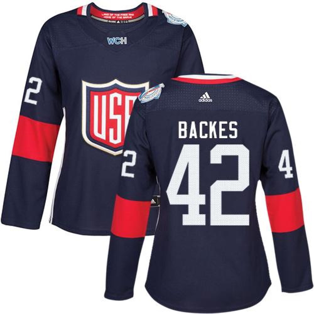 Team USA #42 David Backes Navy Blue 2016 World Cup Women's Stitched NHL Jersey 1