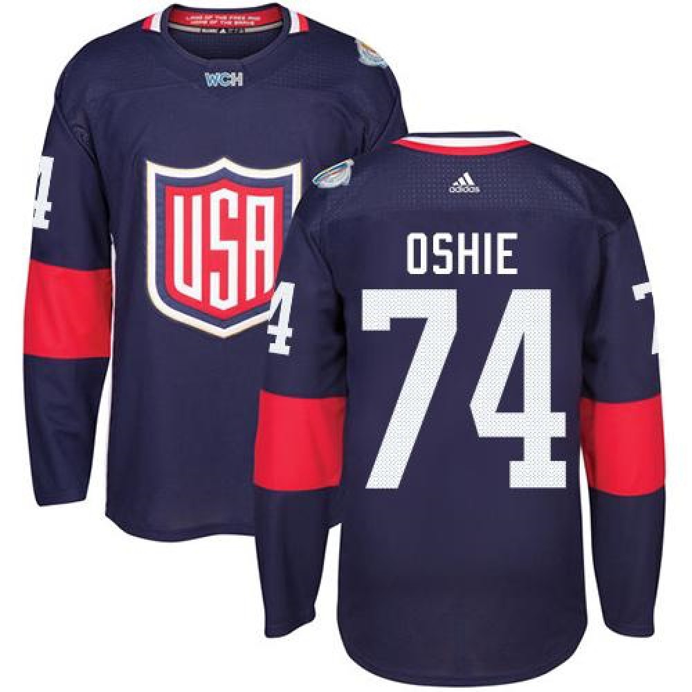 Team USA #74 T. J. Oshie Navy Blue 2016 World Cup Stitched NHL Jersey 1