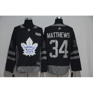 Toronto Maple Leafs #34 Auston Matthews Black Men's 1917-2017 100th Anniversary Stitched NHL Jersey